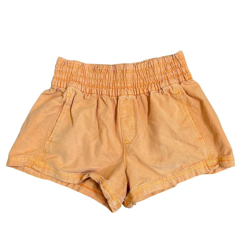 Aerie Babewtach Orange‎ Smocked High Waist Shorts Womens S Pull On Stretch